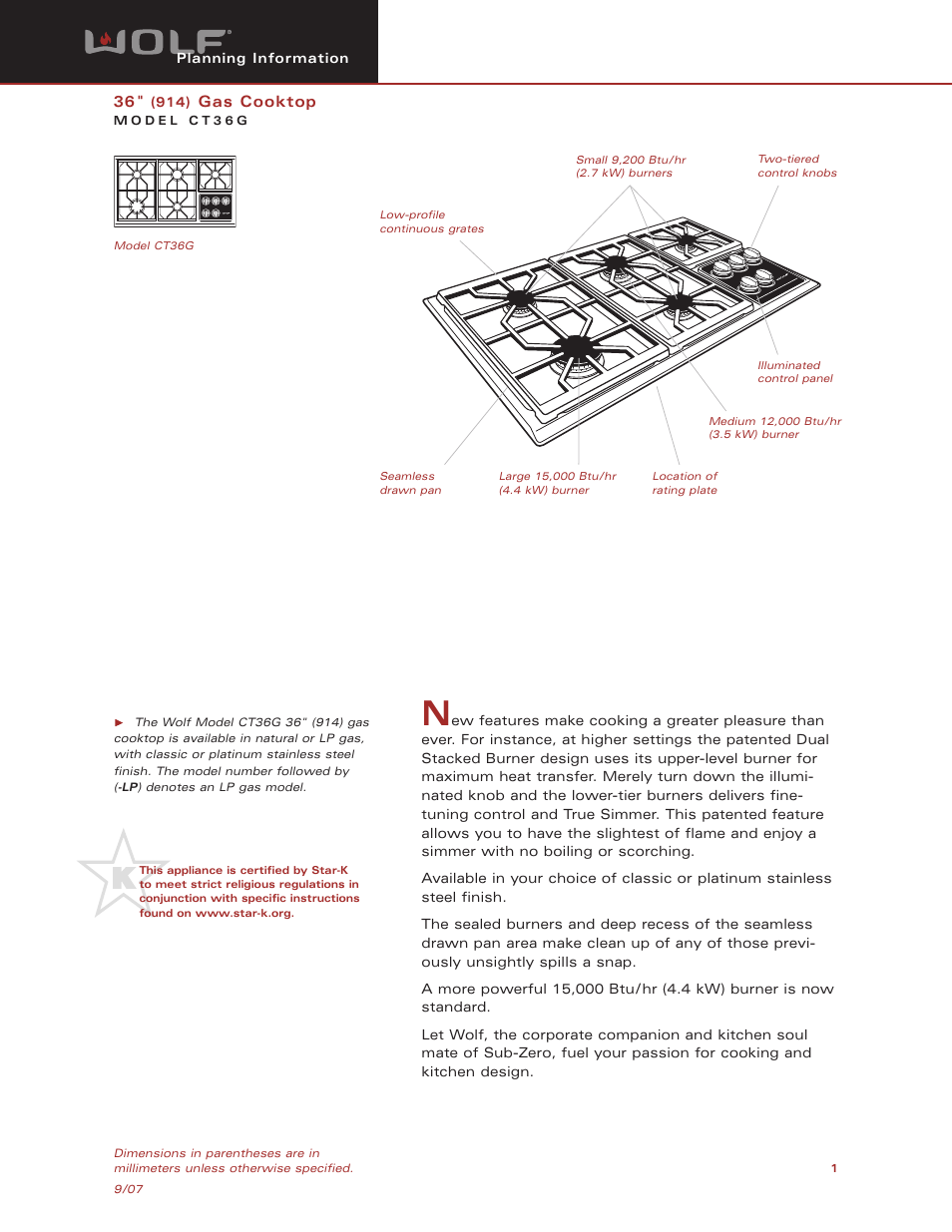 Wolf Appliance Company CT36G User Manual | 7 pages