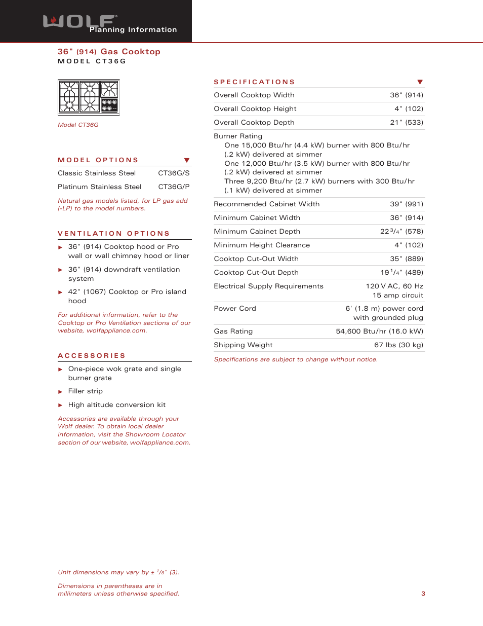 Wolf Appliance Company CT36G User Manual | Page 3 / 7