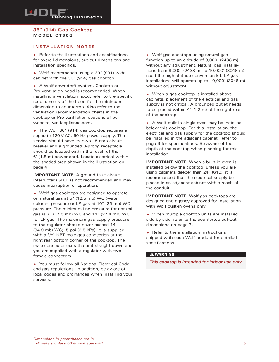 Wolf Appliance Company CT36G User Manual | Page 5 / 7