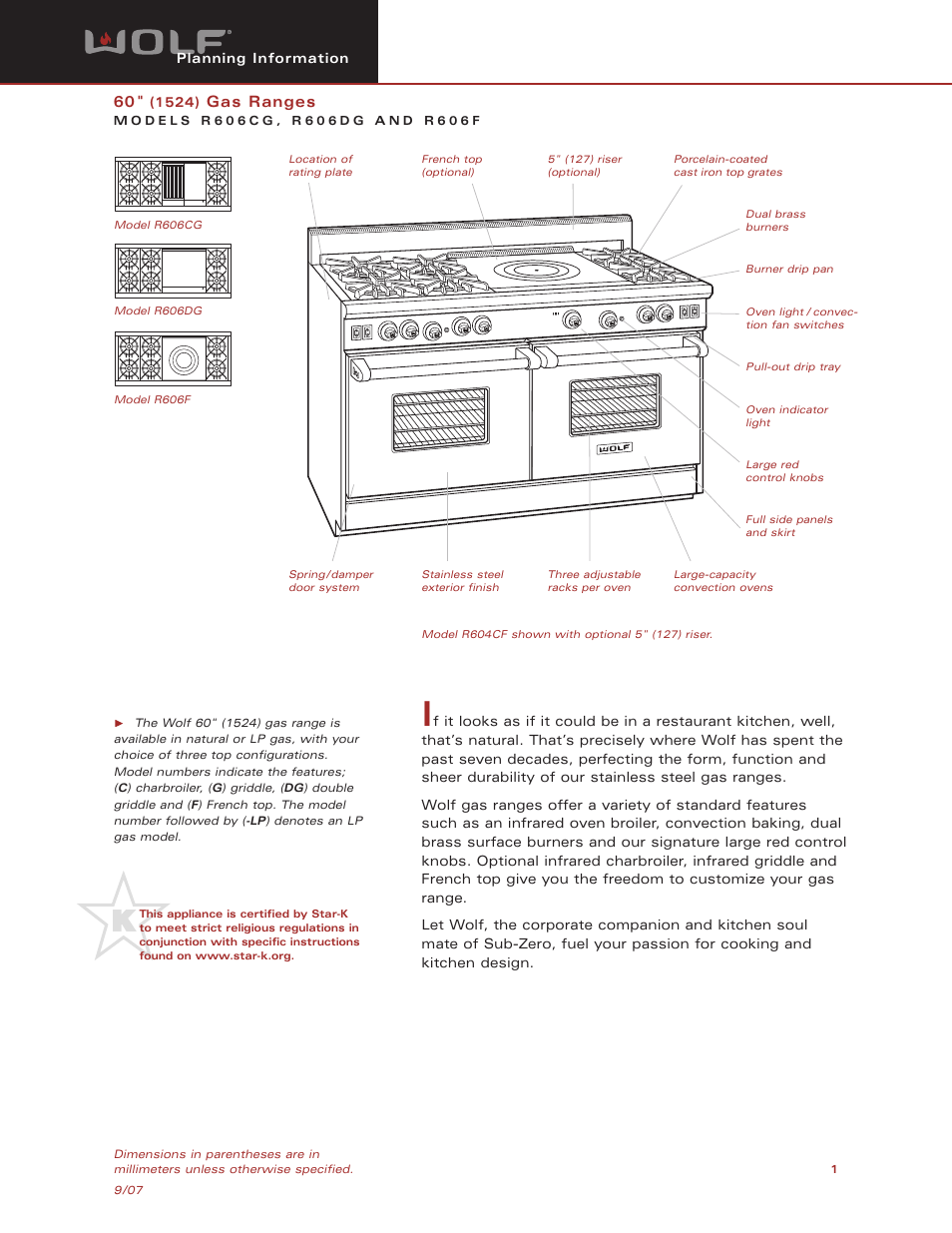 Wolf Appliance Company R606F User Manual | 5 pages