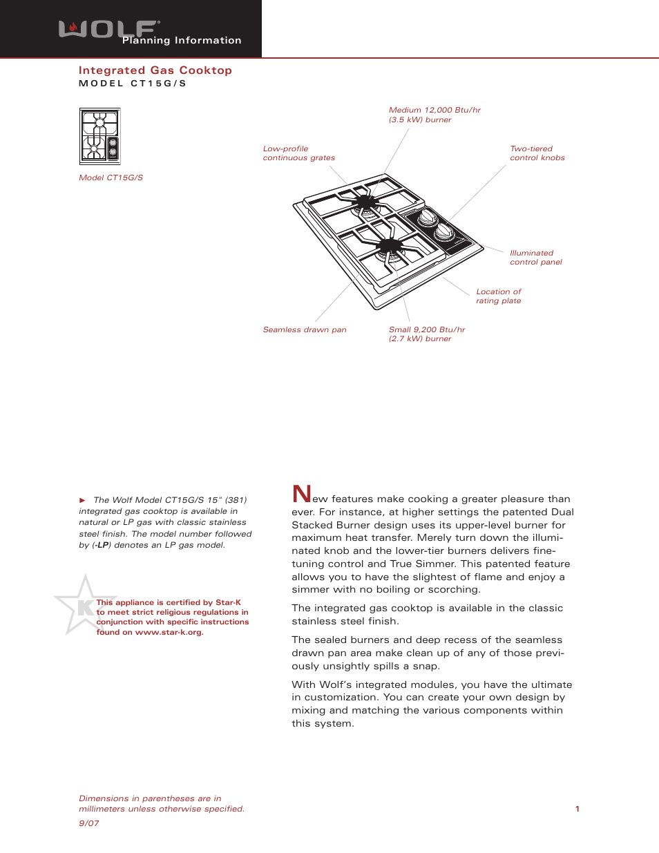 Wolf Appliance Company CT15G/S User Manual | 6 pages