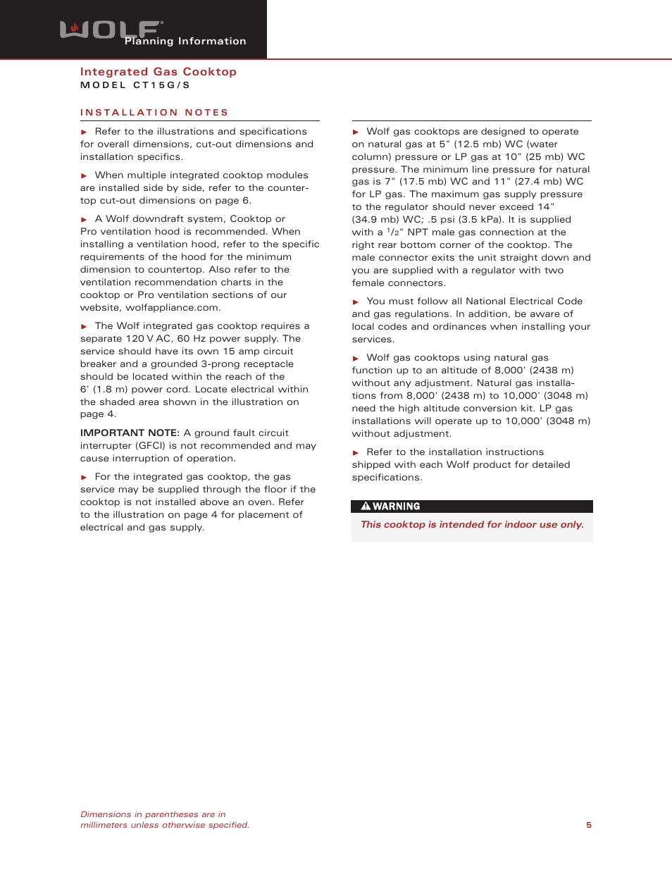 Wolf Appliance Company CT15G/S User Manual | Page 5 / 6