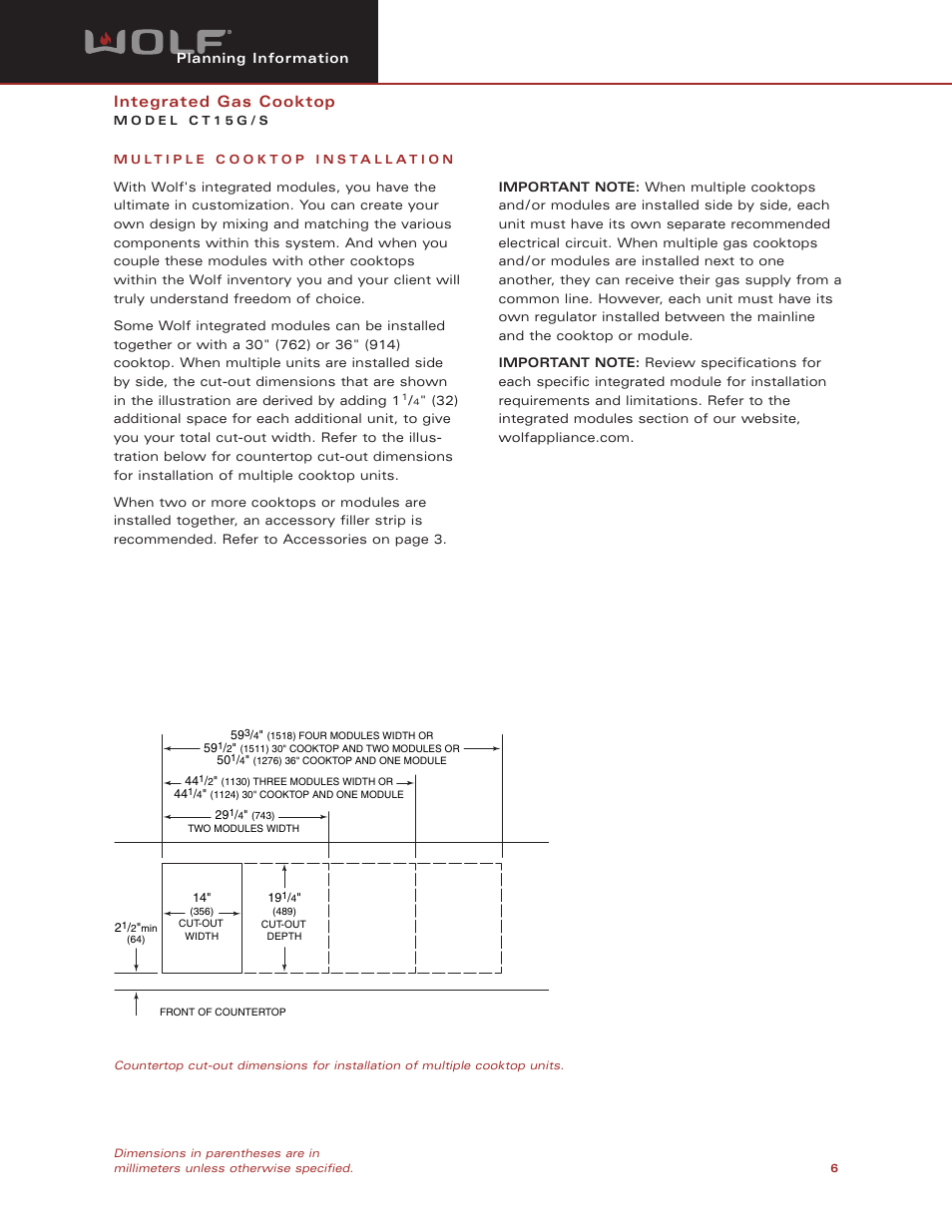 Wolf Appliance Company CT15G/S User Manual | Page 6 / 6