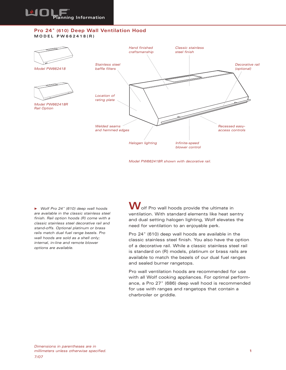 Wolf Appliance Company PW662418 User Manual | 8 pages