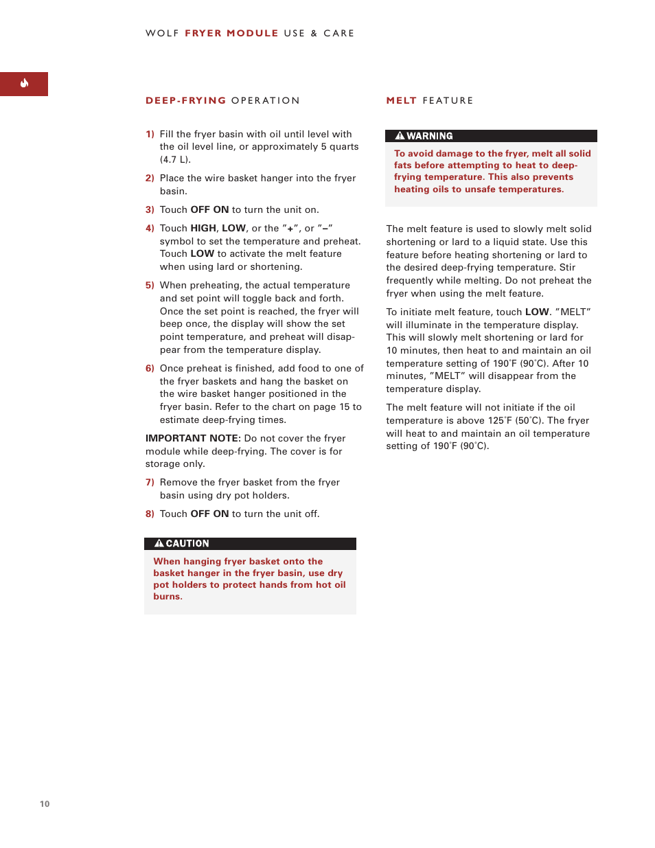 Wolf Appliance Company WOLF FRYER MODULE User Manual | Page 10 / 24