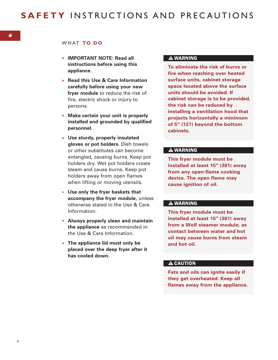 Wolf Appliance Company WOLF FRYER MODULE User Manual | Page 4 / 24