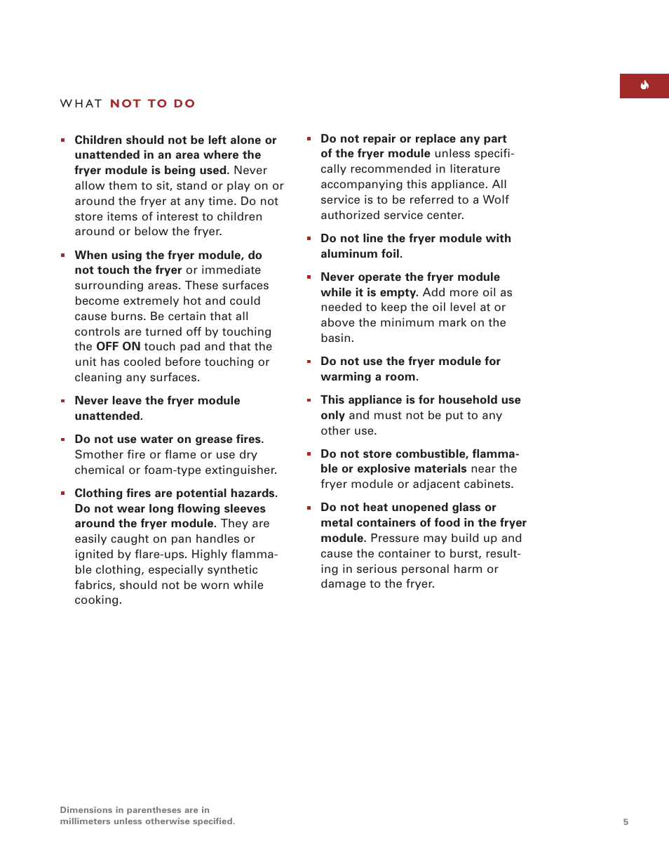 Wolf Appliance Company WOLF FRYER MODULE User Manual | Page 5 / 24