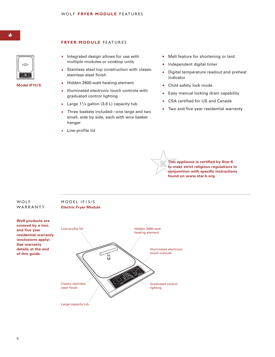 Wolf Appliance Company WOLF FRYER MODULE User Manual | Page 6 / 24