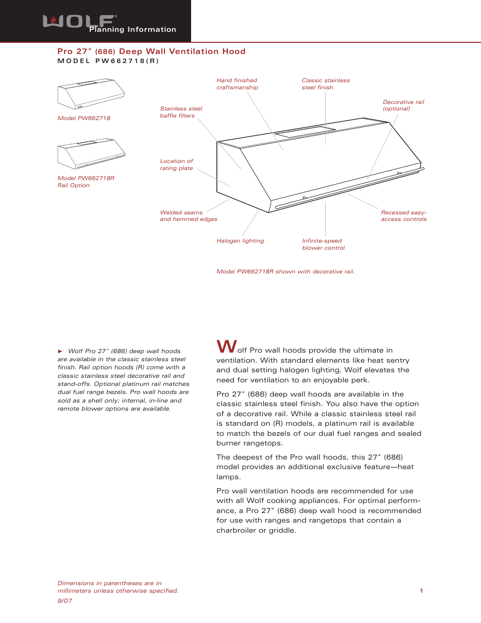 Wolf Appliance Company PW662718 User Manual | 8 pages