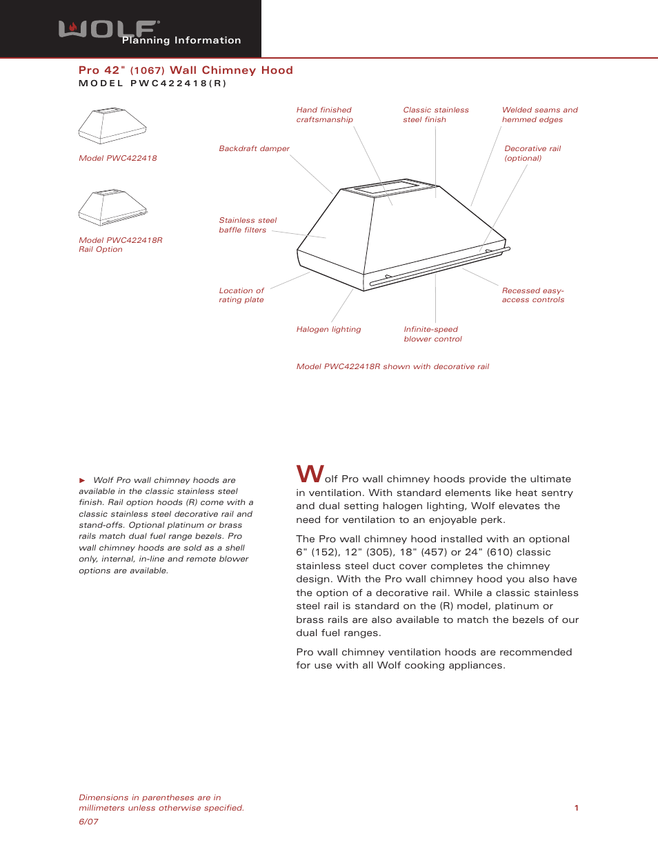 Wolf Appliance Company PWC422418(R) User Manual | 8 pages