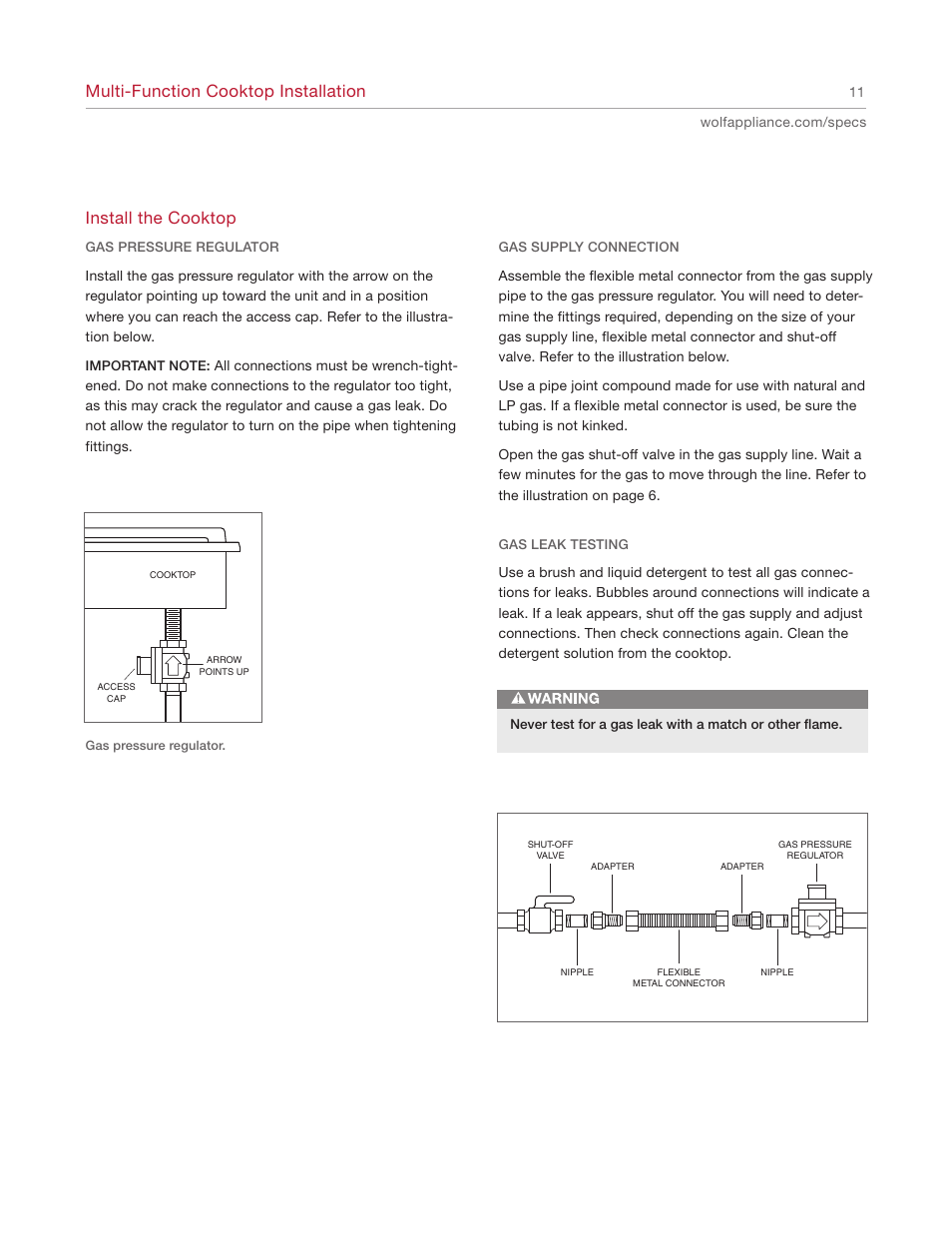 Multi-function cooktop installation, Install the cooktop | Wolf Appliance Company IM15 User Manual | Page 11 / 16