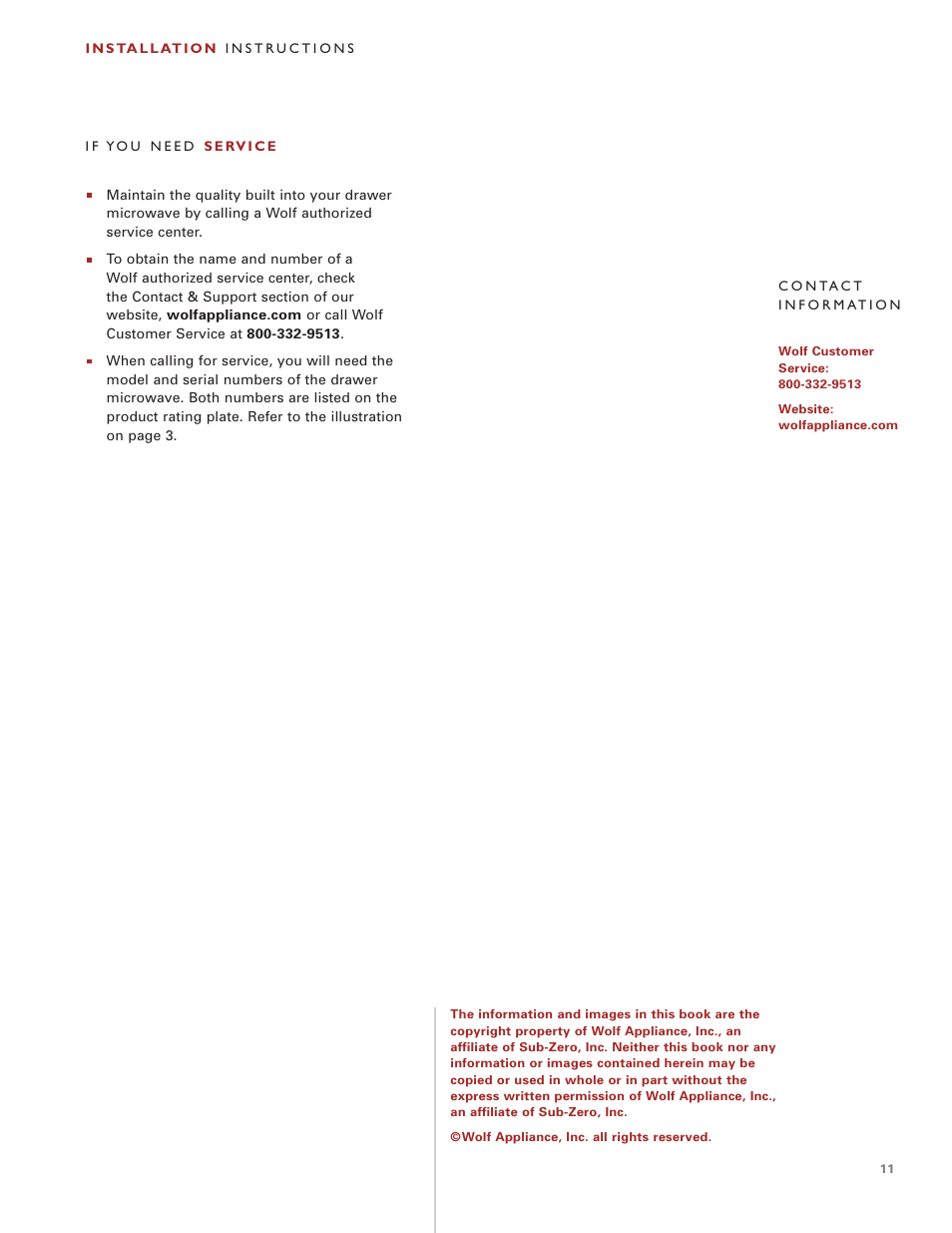 Wolf Appliance Company Drawer Microwave User Manual | Page 11 / 12
