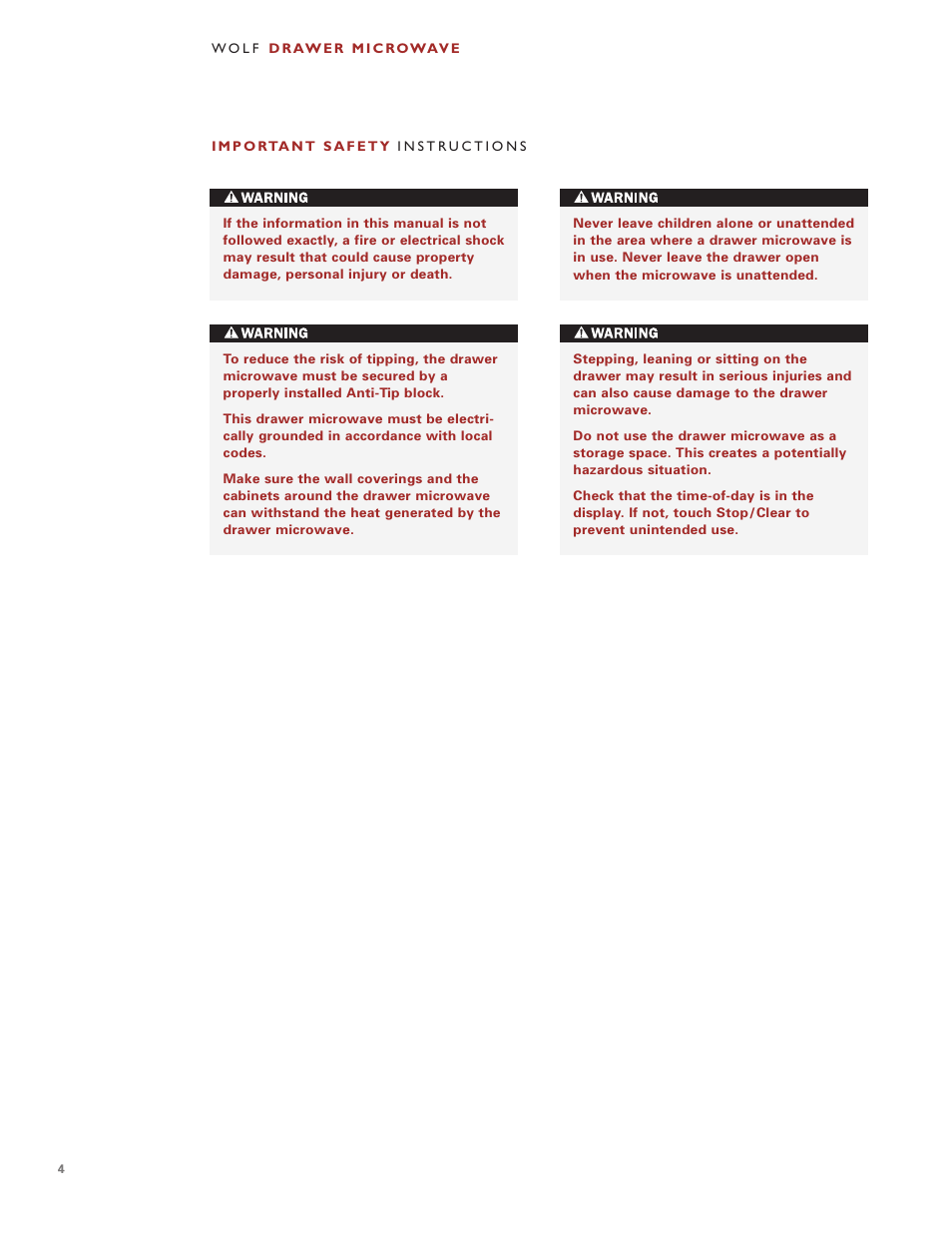 Wolf Appliance Company Drawer Microwave User Manual | Page 4 / 12