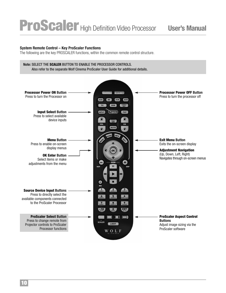 Proscaler, High definition video processor user’s manual | Wolf Appliance Company High Definition Video Processor DCL-200FD User Manual | Page 11 / 57