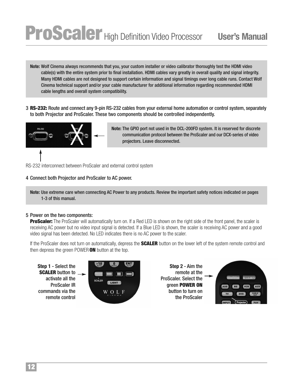 Proscaler, High definition video processor user’s manual | Wolf Appliance Company High Definition Video Processor DCL-200FD User Manual | Page 13 / 57
