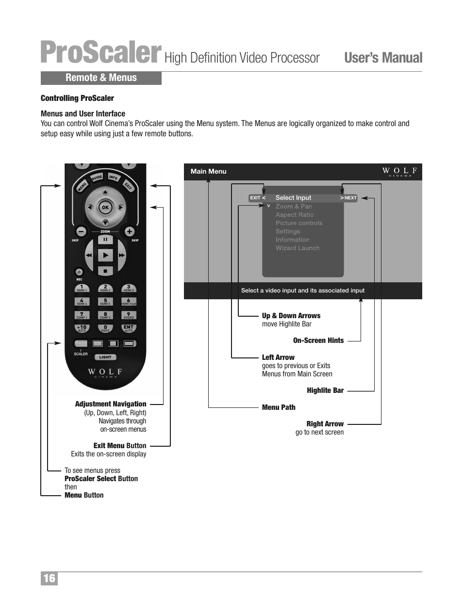 Proscaler, High definition video processor user’s manual | Wolf Appliance Company High Definition Video Processor DCL-200FD User Manual | Page 17 / 57