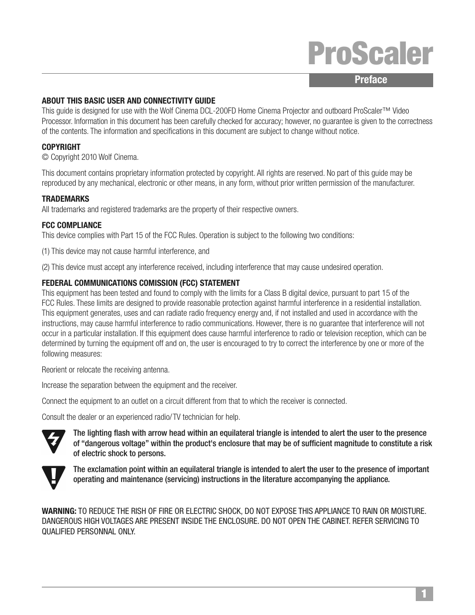 Proscaler | Wolf Appliance Company High Definition Video Processor DCL-200FD User Manual | Page 2 / 57