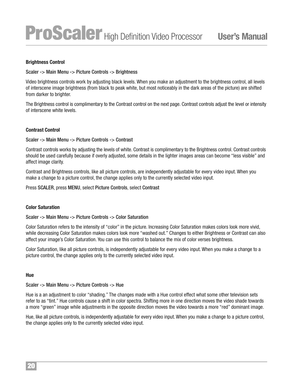 Proscaler, High definition video processor user’s manual | Wolf Appliance Company High Definition Video Processor DCL-200FD User Manual | Page 21 / 57