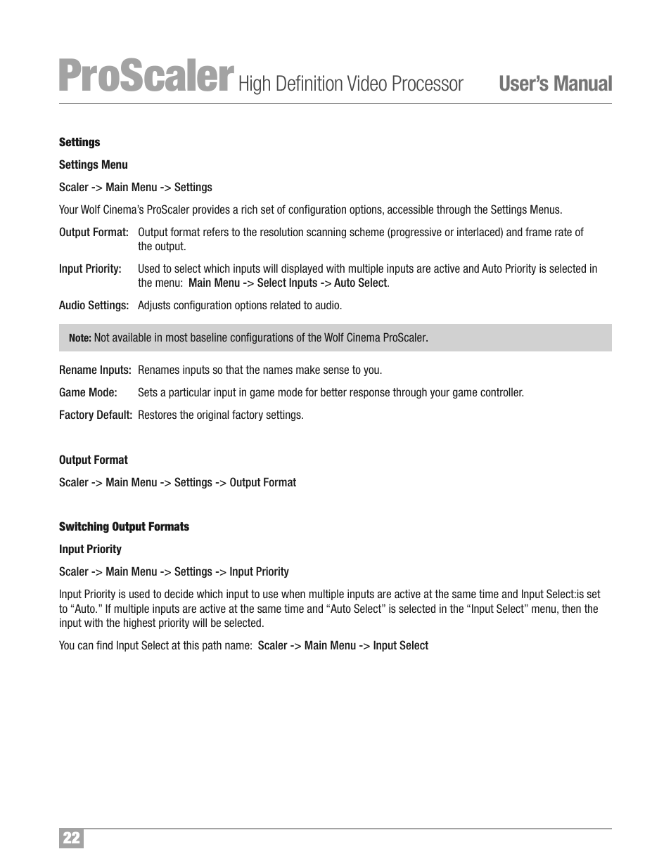 Proscaler, High definition video processor user’s manual | Wolf Appliance Company High Definition Video Processor DCL-200FD User Manual | Page 23 / 57