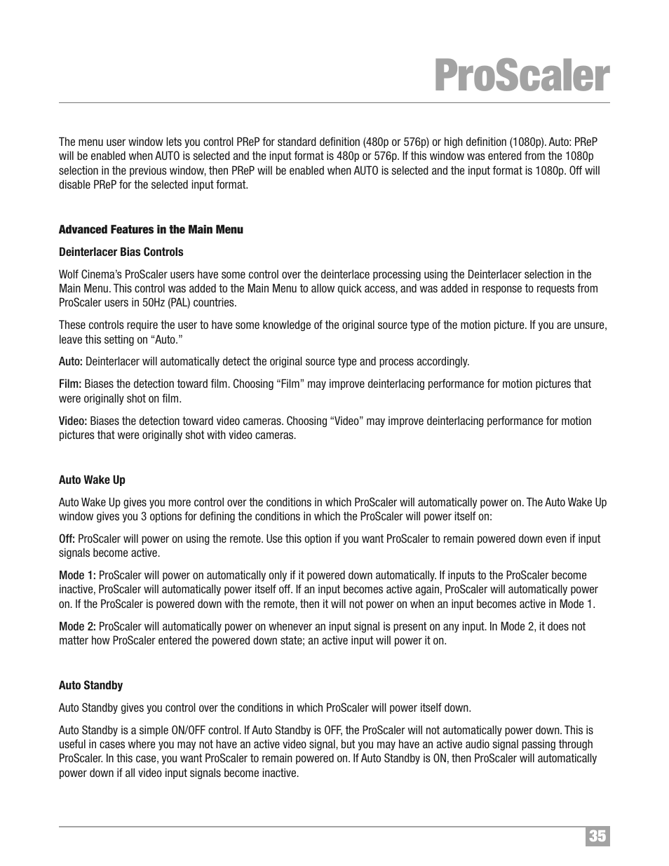 Proscaler | Wolf Appliance Company High Definition Video Processor DCL-200FD User Manual | Page 36 / 57