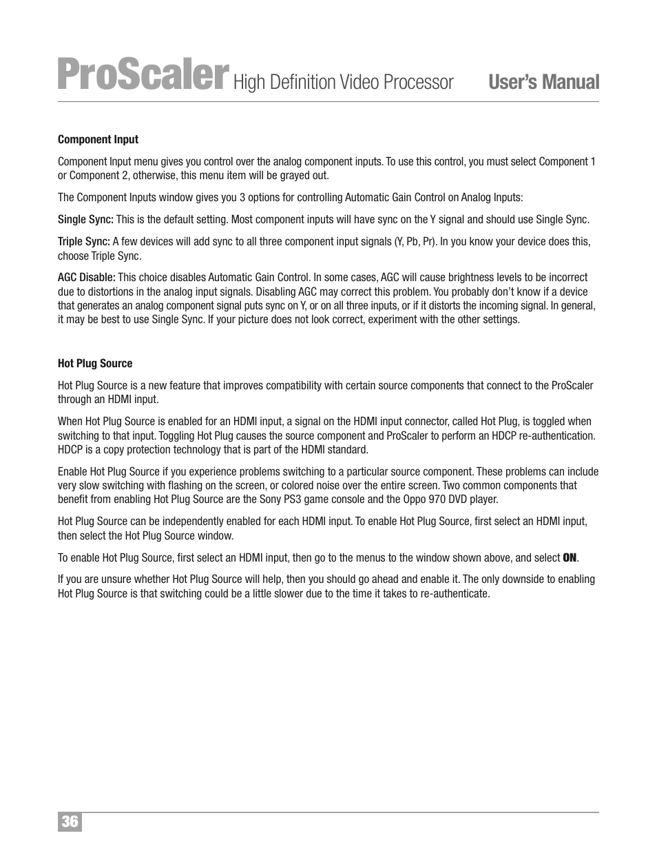 Proscaler, High definition video processor user’s manual | Wolf Appliance Company High Definition Video Processor DCL-200FD User Manual | Page 37 / 57
