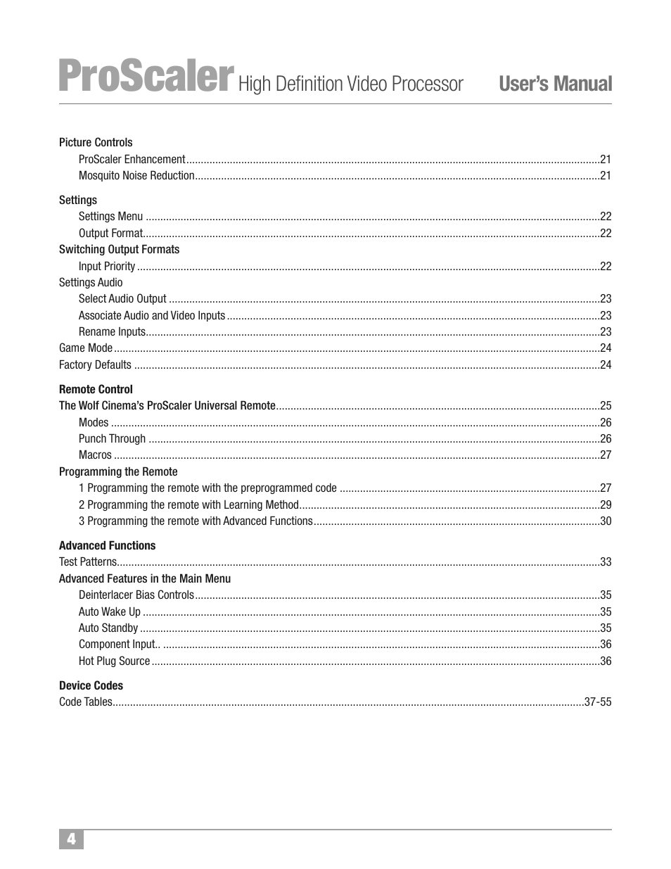 Proscaler, High definition video processor user’s manual | Wolf Appliance Company High Definition Video Processor DCL-200FD User Manual | Page 5 / 57