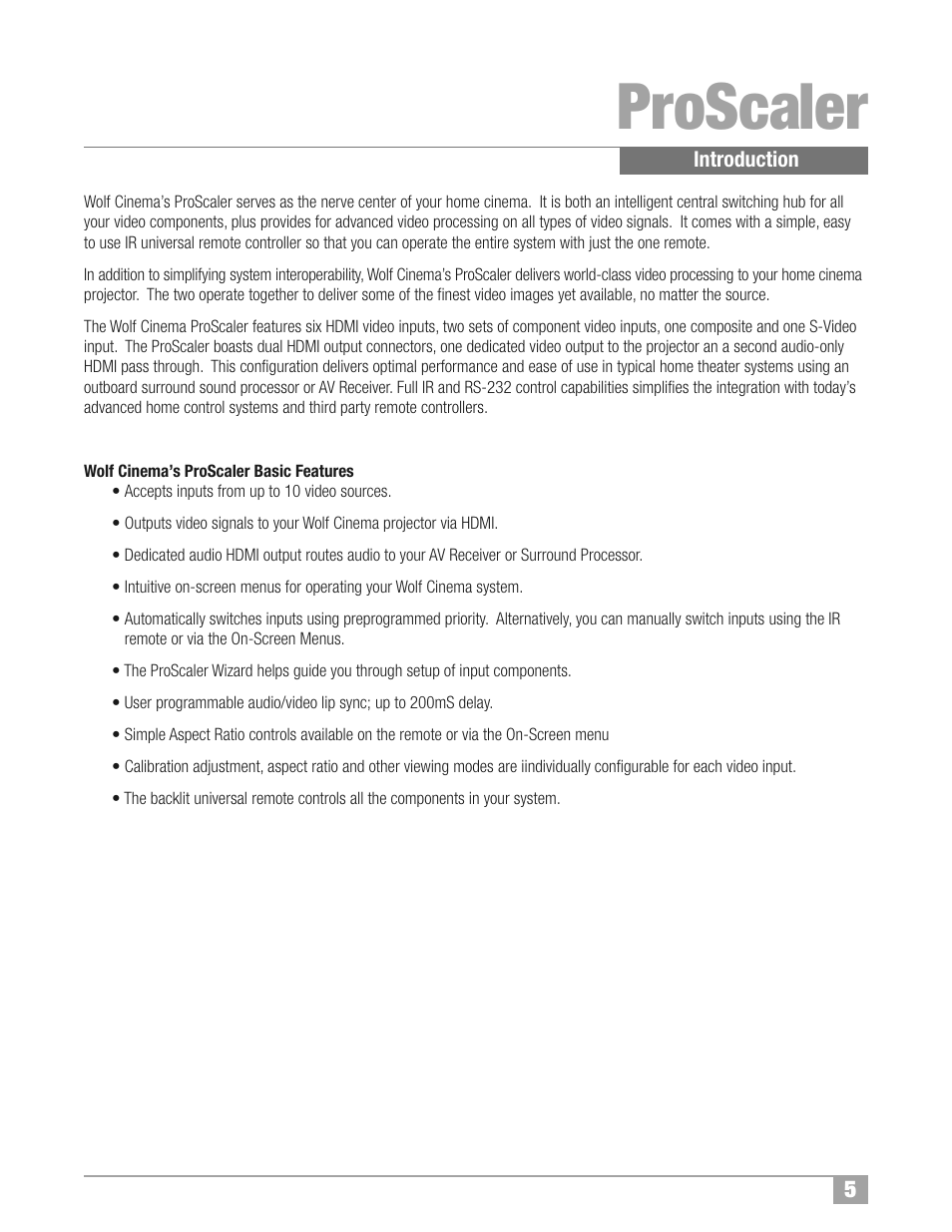 Proscaler | Wolf Appliance Company High Definition Video Processor DCL-200FD User Manual | Page 6 / 57