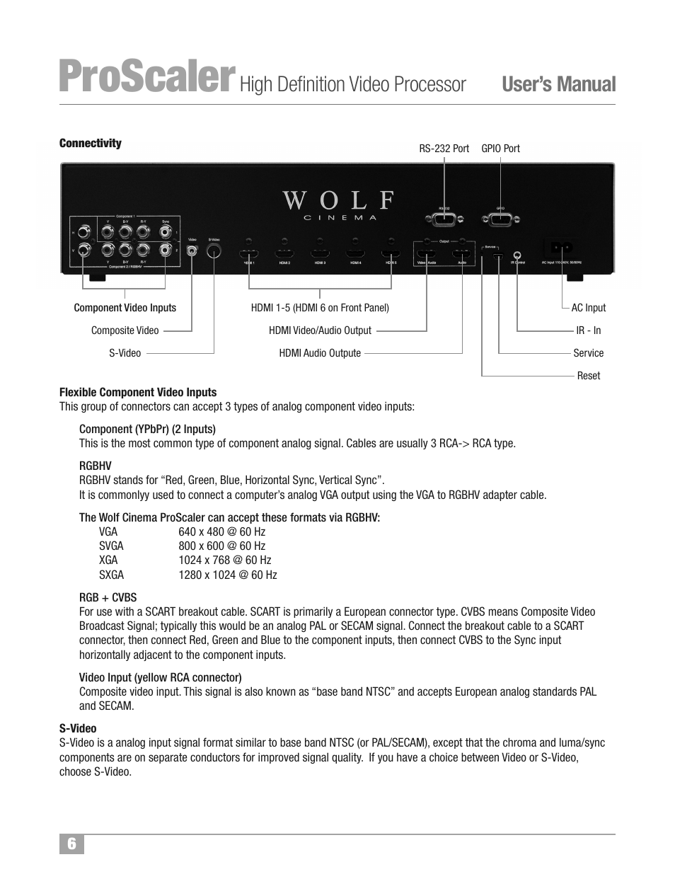 Proscaler, High definition video processor user’s manual | Wolf Appliance Company High Definition Video Processor DCL-200FD User Manual | Page 7 / 57