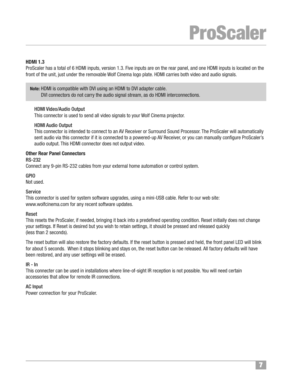 Proscaler | Wolf Appliance Company High Definition Video Processor DCL-200FD User Manual | Page 8 / 57