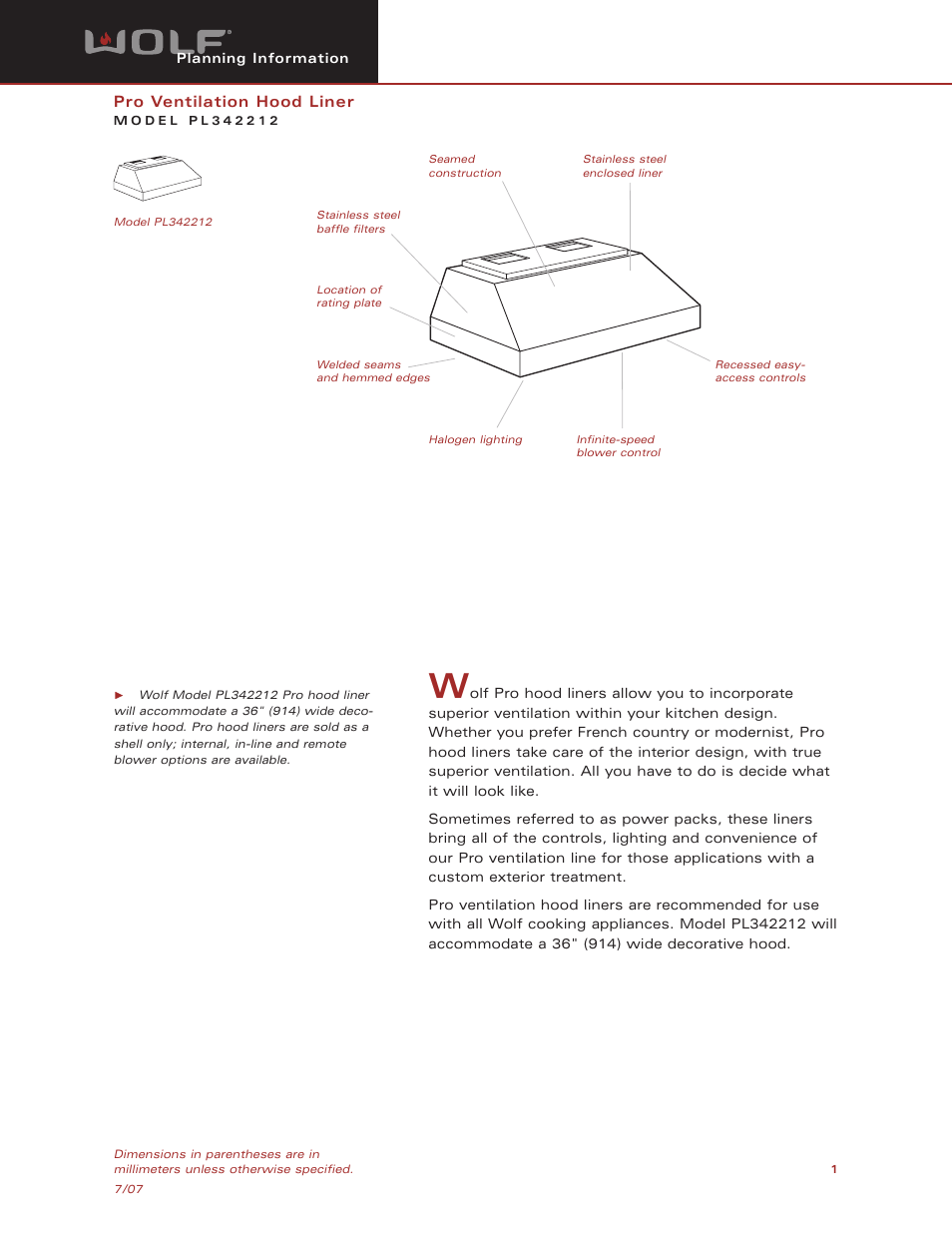 Wolf Appliance Company PL342212 User Manual | 8 pages