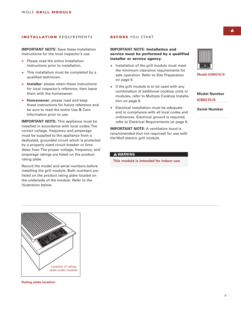 Wolf Appliance Company ICBIG15/S User Manual | Page 5 / 40