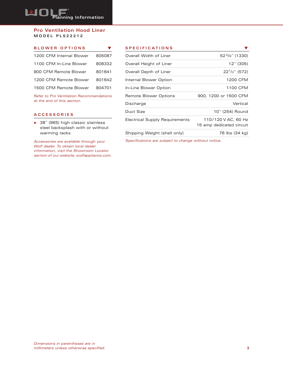 Wolf Appliance Company PL522212 User Manual | Page 3 / 8