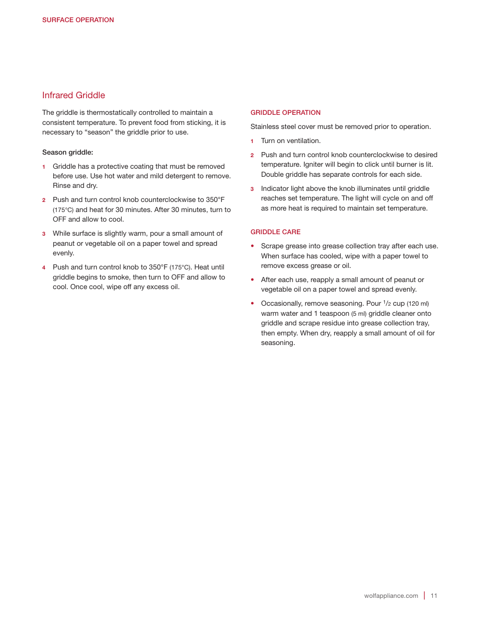 Infrared griddle | Wolf Appliance Company Range User Manual | Page 11 / 16
