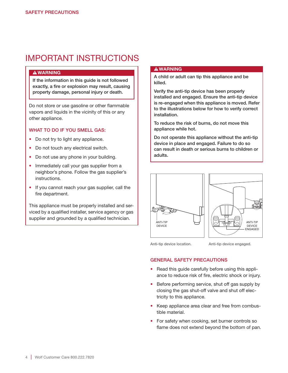 Important instructions | Wolf Appliance Company Range User Manual | Page 4 / 16