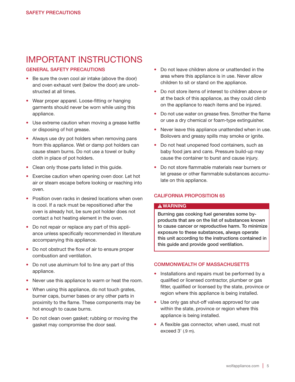 Important instructions | Wolf Appliance Company Range User Manual | Page 5 / 16