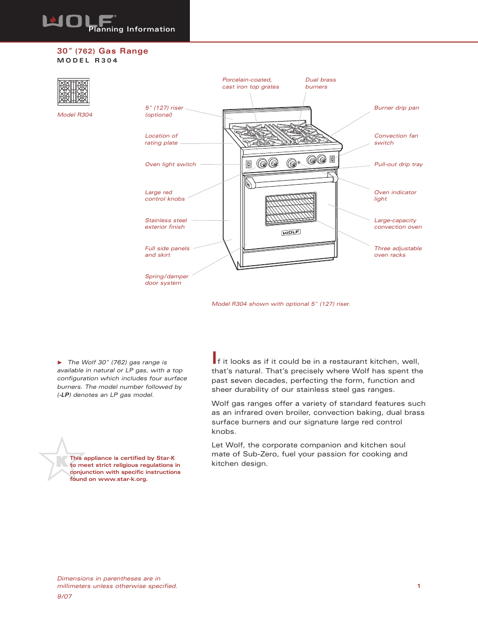 Wolf Appliance Company R304 User Manual | 5 pages