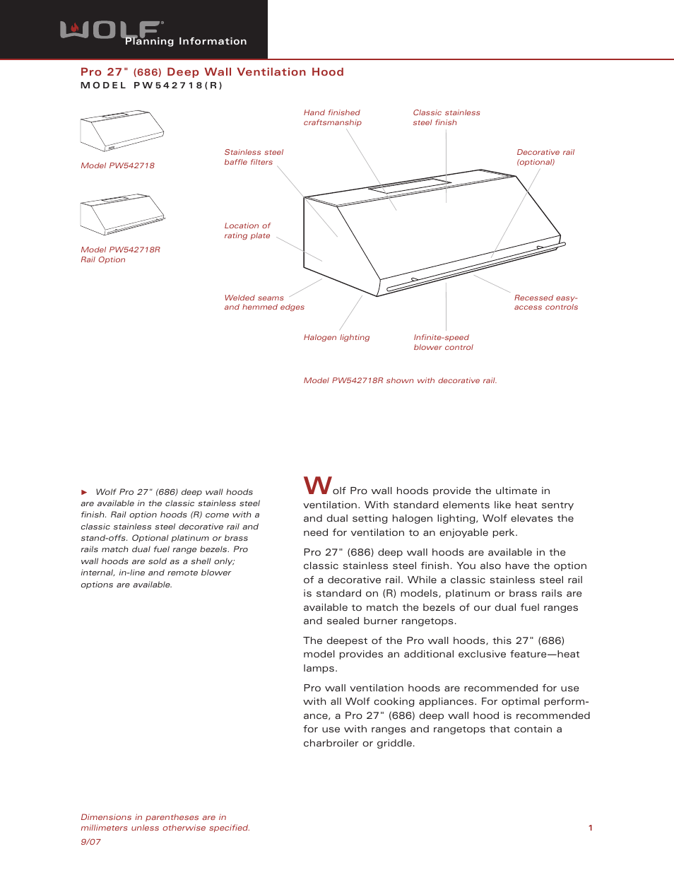 Wolf Appliance Company PW542718R User Manual | 8 pages