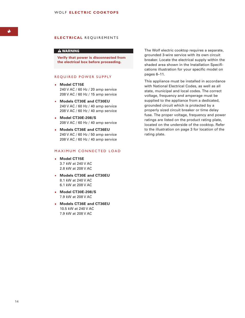 Wolf Appliance Company CT15E User Manual | Page 14 / 20