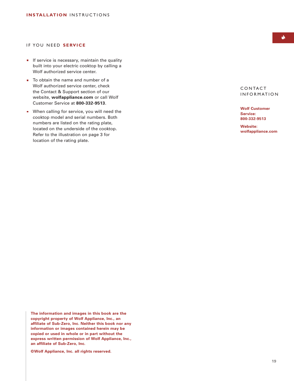 Wolf Appliance Company CT15E User Manual | Page 19 / 20
