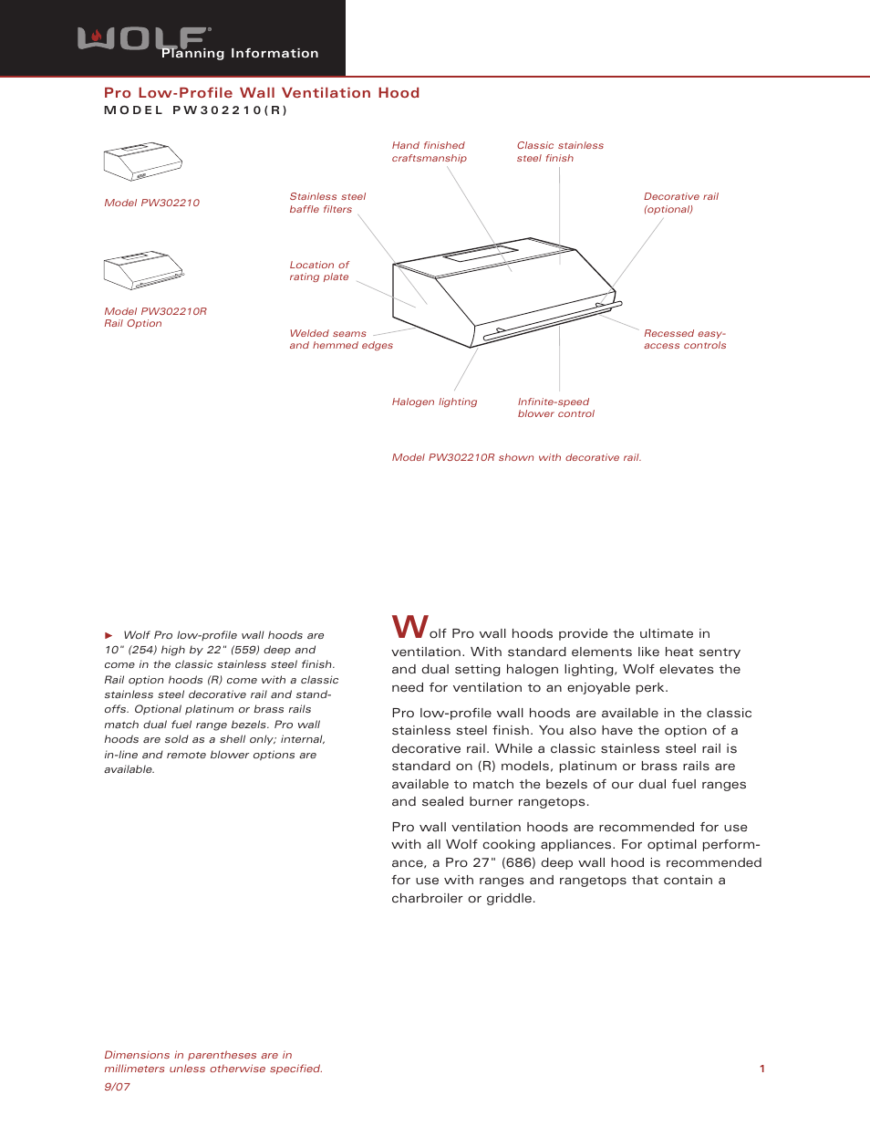 Wolf Appliance Company PW302210R User Manual | 8 pages
