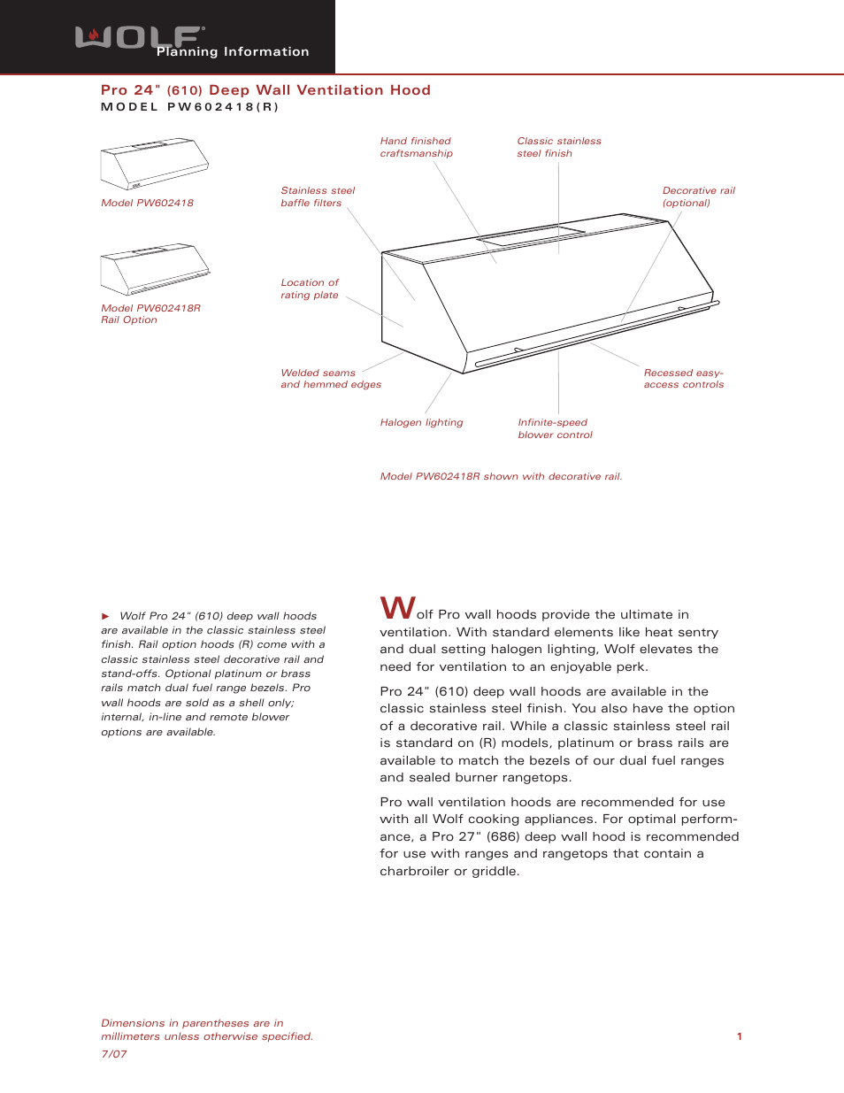 Wolf Appliance Company PW602418(R) User Manual | 8 pages