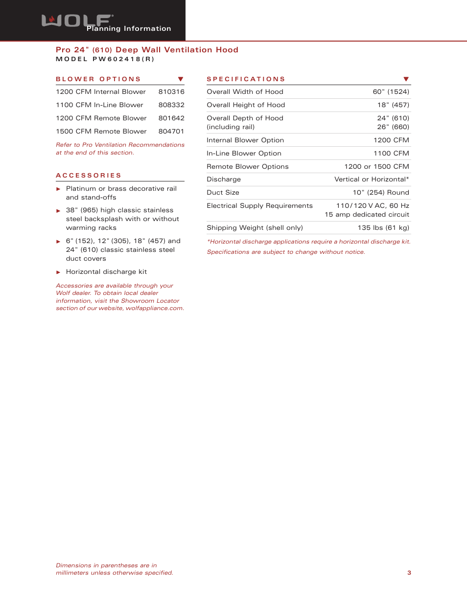 Wolf Appliance Company PW602418(R) User Manual | Page 3 / 8