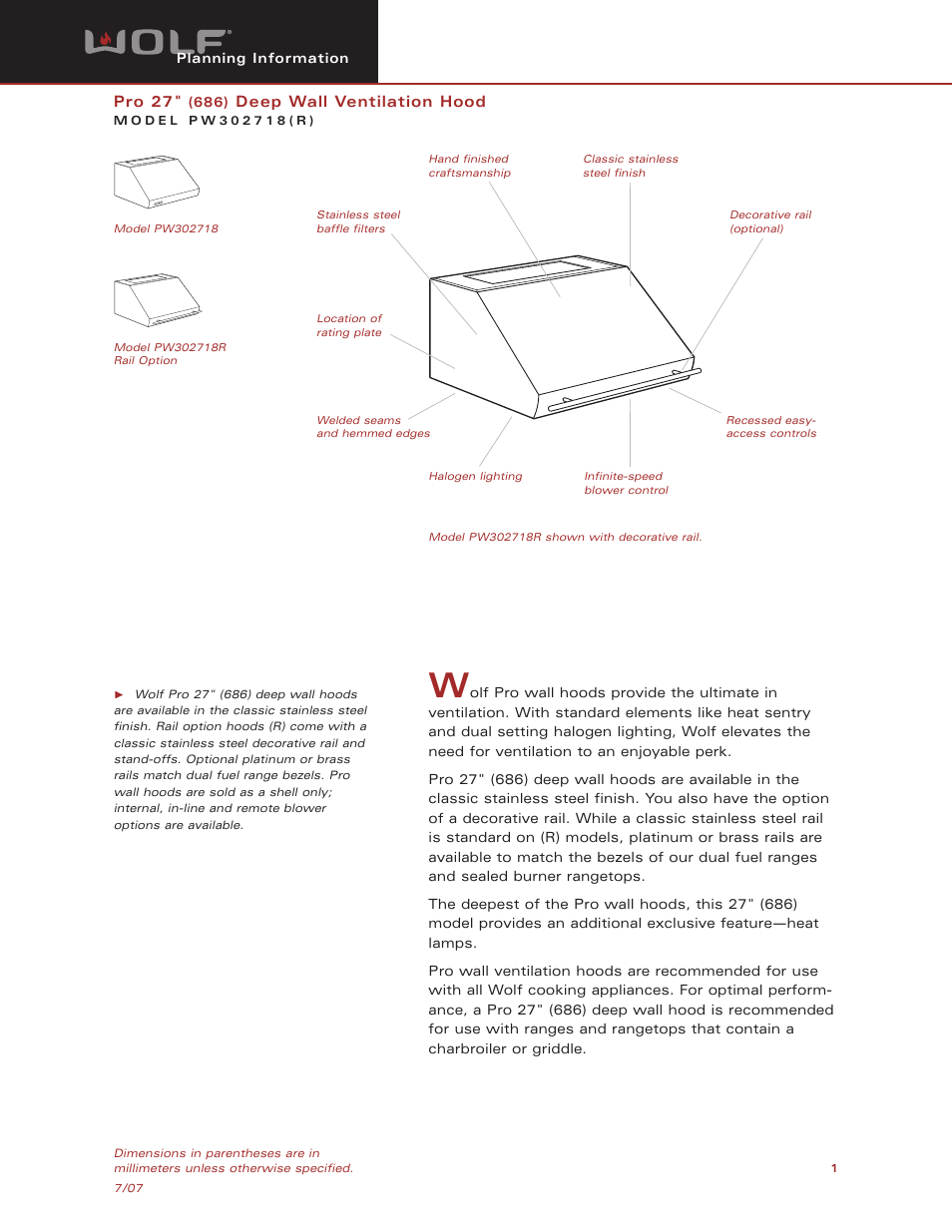 Wolf Appliance Company PW302718(R) User Manual | 8 pages