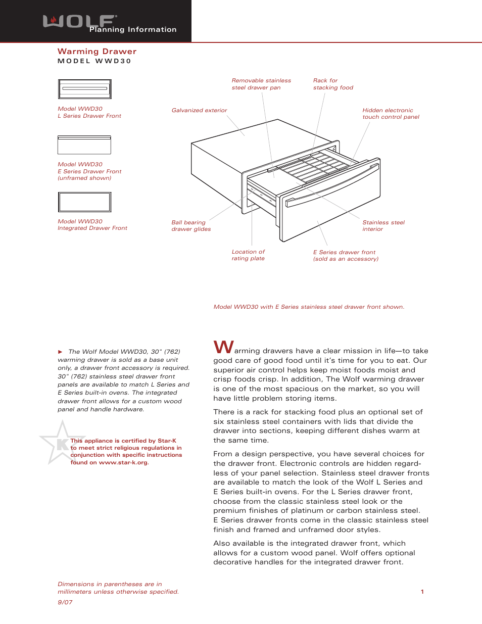 Wolf Appliance Company WWD30 User Manual | 11 pages