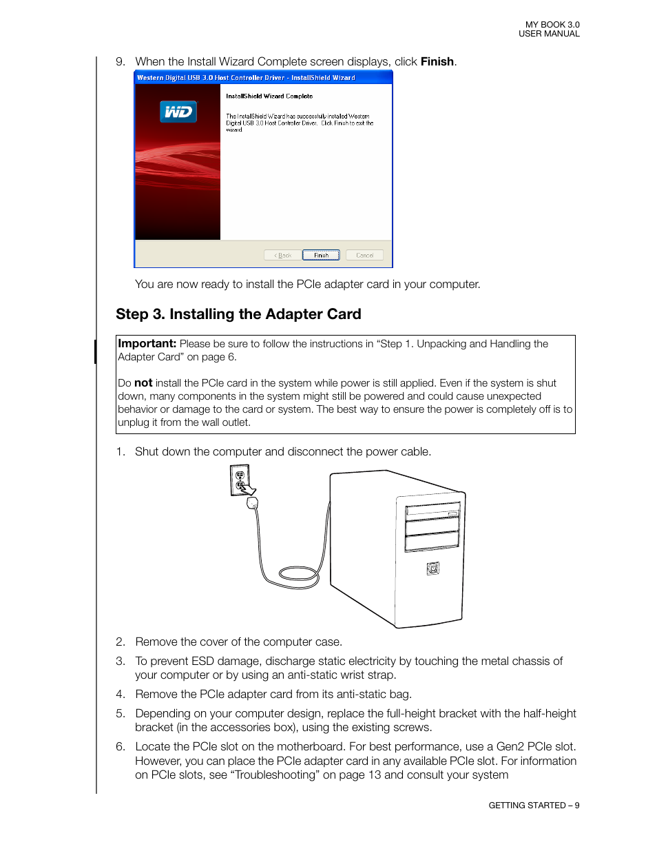 Step 3. installing the adapter card | Western Digital MY BOOK 3 User Manual | Page 12 / 21