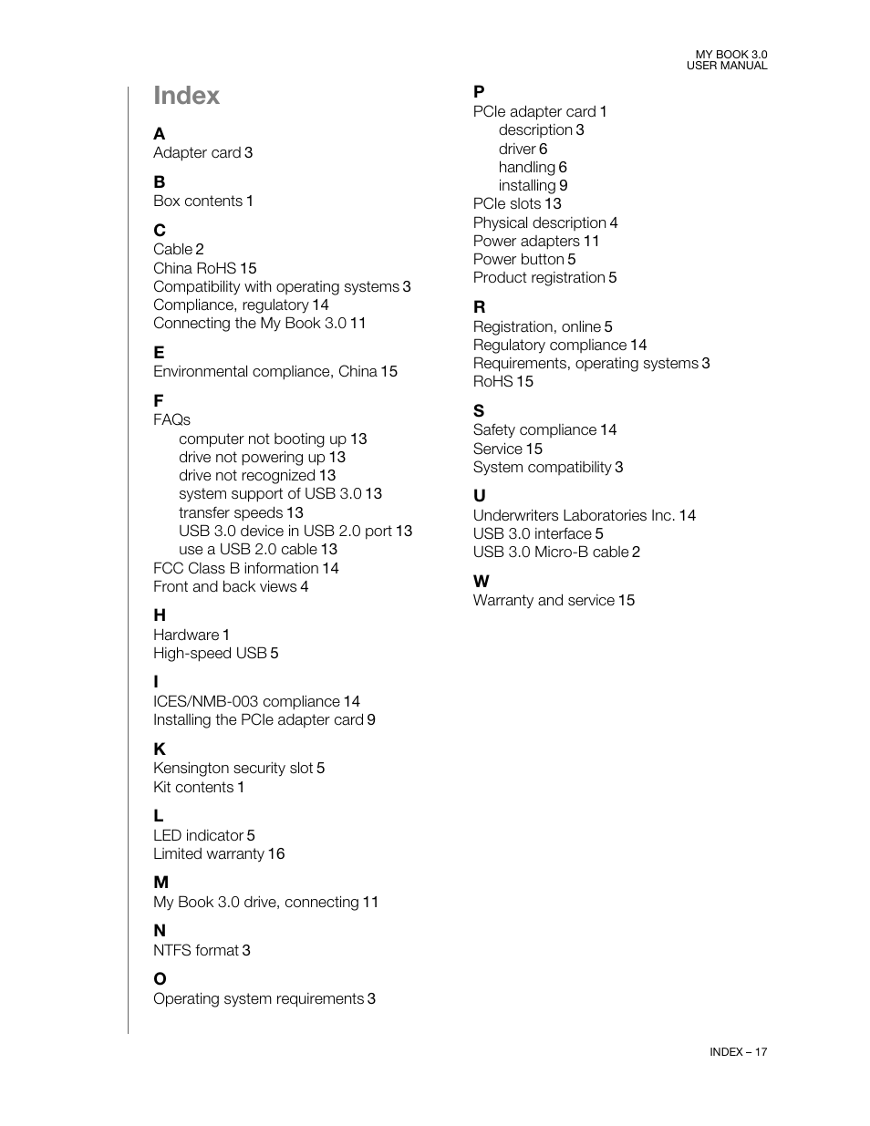 Index | Western Digital MY BOOK 3 User Manual | Page 20 / 21