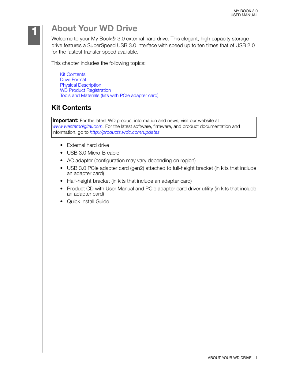 About your wd drive, Kit contents | Western Digital MY BOOK 3 User Manual | Page 4 / 21