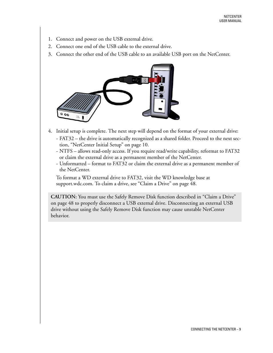 Connecting a usb external drive to the netcenter | Western Digital Network hard drive User Manual | Page 13 / 63