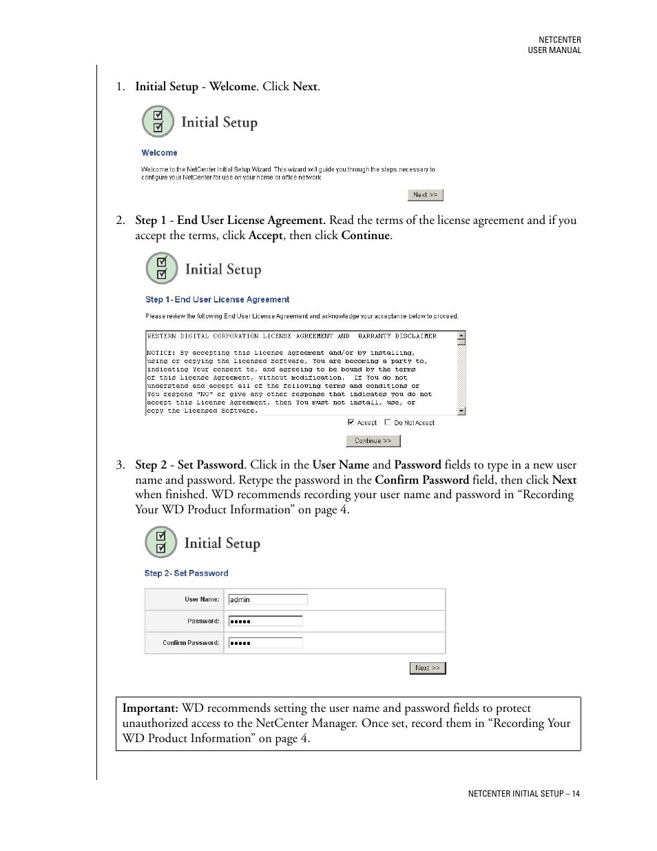 Settings - initial setup | Western Digital Network hard drive User Manual | Page 18 / 63