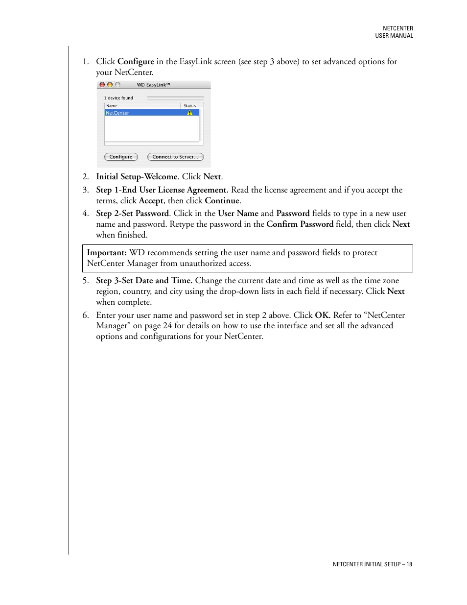 Initial netcenter configuration | Western Digital Network hard drive User Manual | Page 22 / 63